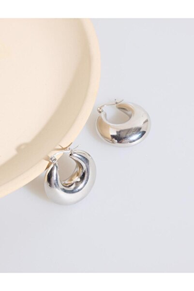 Jimmy Key Gümüş Rengi Parlak Halka Küpe