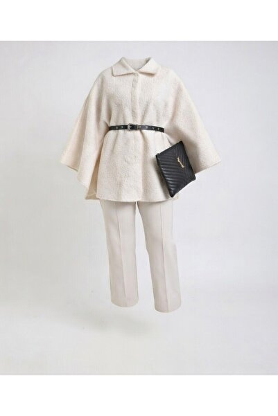 Suedcollection معطف بانشو بتفاصيل حزام