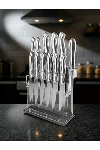 Evren 13 Parça Premium Paslanmaz Çelik Şef Bıçağı Seti Standlı (Şef,Et,Ekmek,...