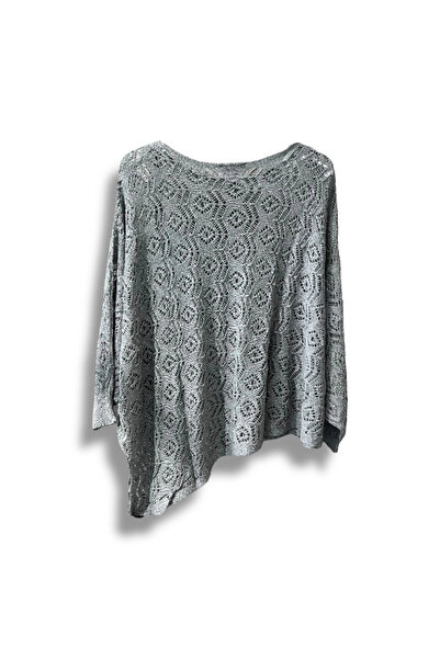 SUMEF Bluză de tricotaje asimetrică Mercerized tricotaj cu aspect dantelat pe...