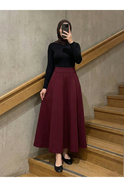 Generic Brand Çıma Detailed Segmented Skirt-Burgundy