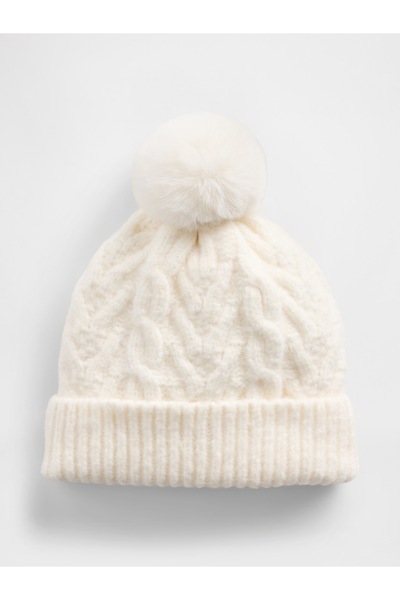 GAP Kız Çocuk Krem Cable Örgü Ponponlu Bere