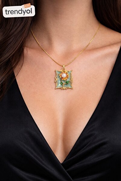 staınless steel Çelik gold ayçiçeği kolye