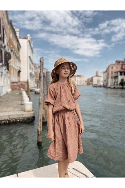 Cigit Organic Muslin Rustic Girls Dress 2-9 Years a Brown