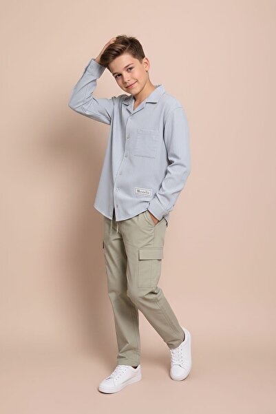 Cansın Mini Gray Striped Shirt and Parachute Pants Boys' 2-Piece Set 23263