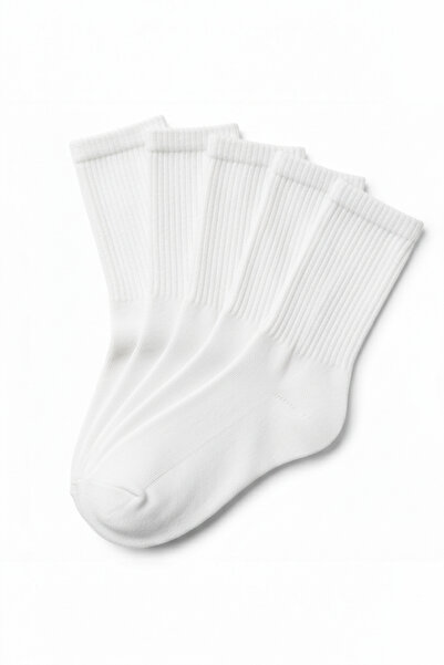 LYKOS Șosete lungi din bumbac alb pentru femei, pachet de 5