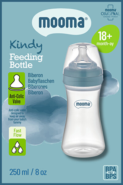 MOOMA Biberon Kindy Anti-Colic Pp 250 ml 18 luni (flux rapid) - Bowl Blue