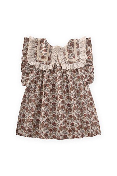 Cigit Yakalı Müslin Elbise 2-10 Yaş Ekru