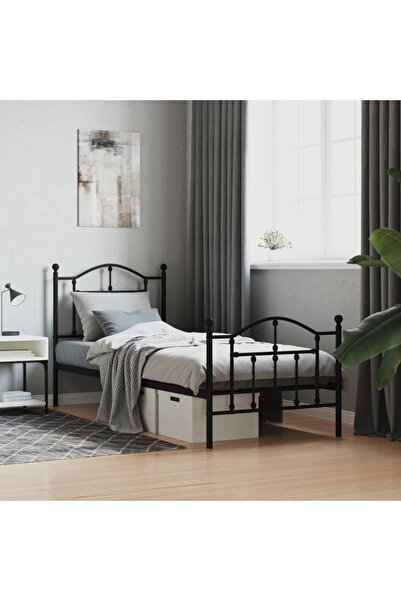 Concept Cadru de pat metalic cu tăblie/picior, negru, 80x200 cm