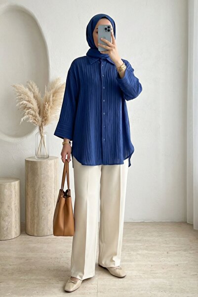 Modamorfo Stripe Pattern Oval Cut Crinkle Shirt -Laci