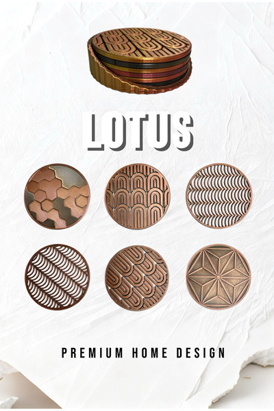 3D Geometric Set of 6 Coasters with Stand |   Metallic Color Transition Desig...