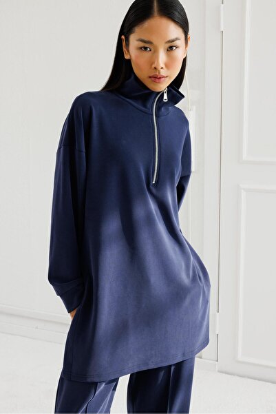 ŞEYMA COŞKUN Yarım Fermuarlı Modal Takım Lacivert