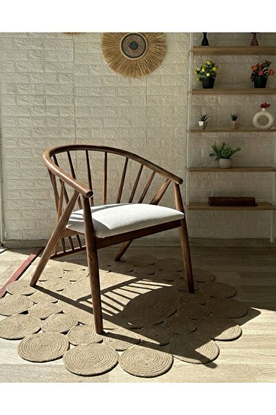 silla Concept Kaburga Sandalye Teddy Krem Kumaş Ceviz Ahşap Sandalye
