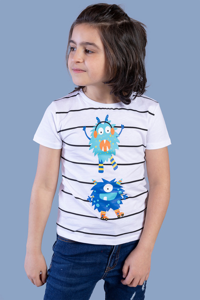 Toontoy Tricou cu mânecă scurtă, cu imprimeu, cu gât rotund și dungi, pentru ...