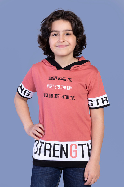 Toontoy Tricou cu mânecă scurtă și glugă imprimată pentru băieți - TK12898