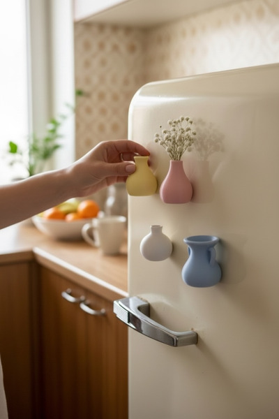 Bihome Ev Dekor & Hediyelik Dekoratif Buzdolabı Magneti 4'lü Manyetik Vazo – ...