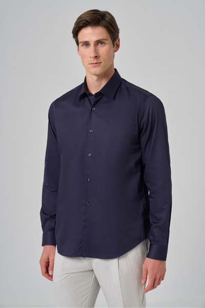 Morven Men's Navy Blue Dynamic Fit Hard Collar Shirt
