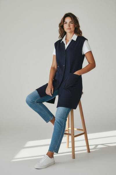 SENFONİ Kadın Vizon Büyük Beden Uzun Düğmeli Yelek