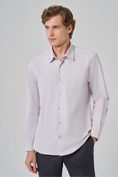 Morven Ανδρικό γκρι πουκάμισο με στενή εφαρμογή και σκληρό γιακά