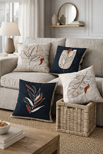 SasoHome نماذج الرسم الفني الحديث تصميم ورقة 4 قطعة غطاء وسادة رمي مطبوعة رقمية