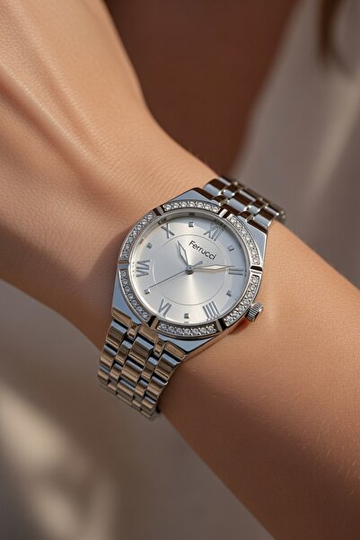Ferrucci Kadın Çelik Kordon Gümüş Kol Saati Çelik Kasa Su Almaz Taşlı Model 2...