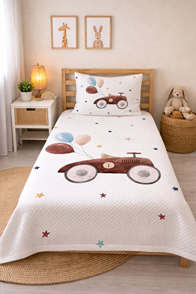 Evmila Antika Araba Desenli Bebek Ve Çocuk Baskılı Tek Kişilik Pike Takımı 16...