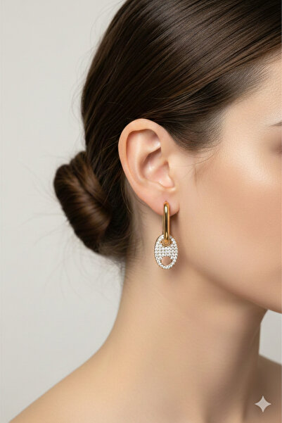 PETEK AKSESUAR أقراط دائرية أنيقة بعرض 2 سم مع تفاصيل حجرية