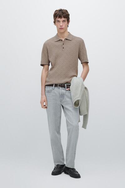 Massimo Dutti Kısa kollu pamuklu triko polo yaka kazak