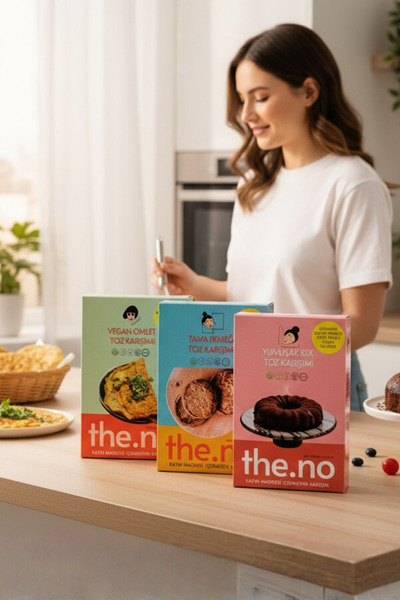 THENO İki Tuzlu Bir Tatlı Seti - Vegan Omlet, Tava Ekmeği, Yumuşak Kek Toz Ka...