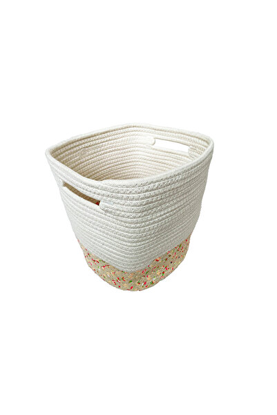KOÇTAŞ Pamuklu Örgü Sepet Beyaz Bej 20x20x20 Cm