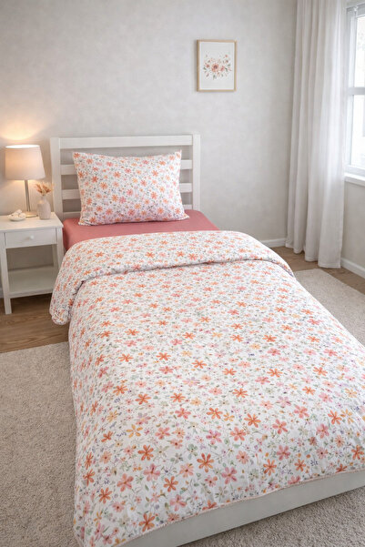 Evmila Çiçek Desenli Çarşafsız 2'li Takım Baskılı Tek Kişilik Nevresim Takımı...