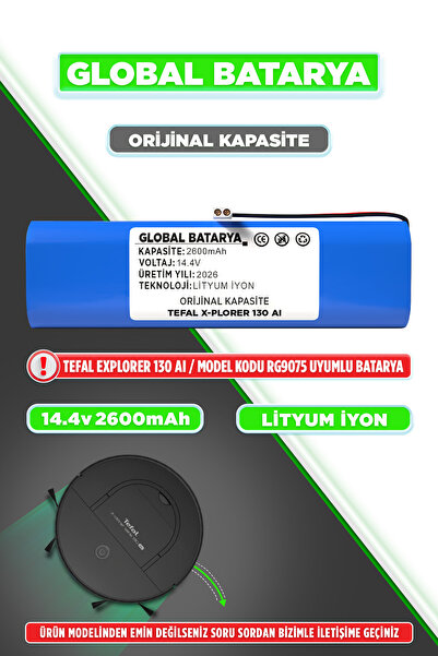 GLOBAL BATARYA Tefal X-Plorer 130 AI Uyumlu Akıllı Robot Süpürge Bataryası 14...