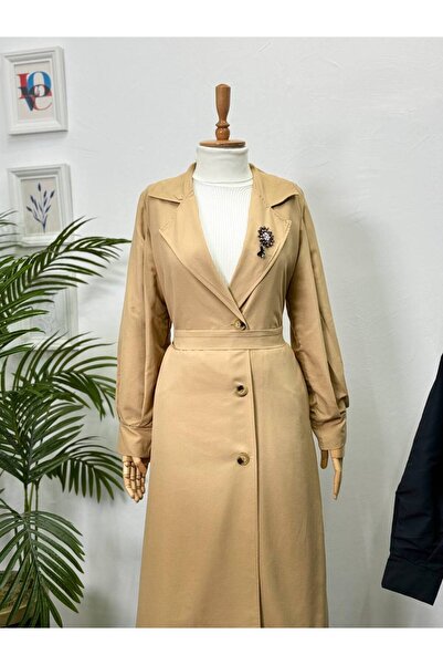 Esre Store Trench Hijab Detaliat Broșă Camel