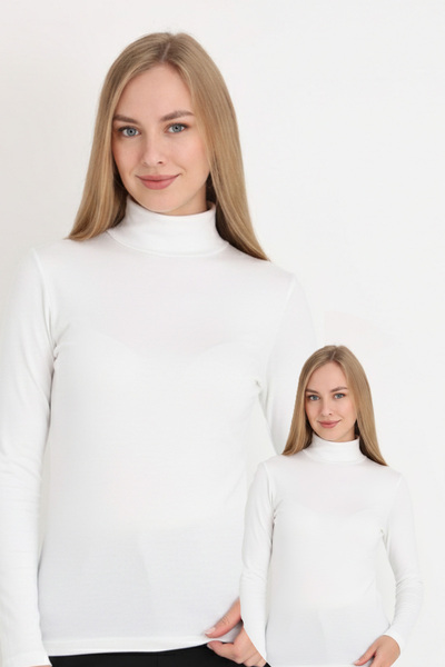 MissKATRE Women's Long Sleeve Turtleneck Turtleneck Badi White 2-Pack