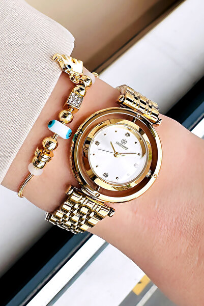 Homies Gold Color Waterproof Women's Wrist Watch - Steel Band & Bracelet Hmby...
