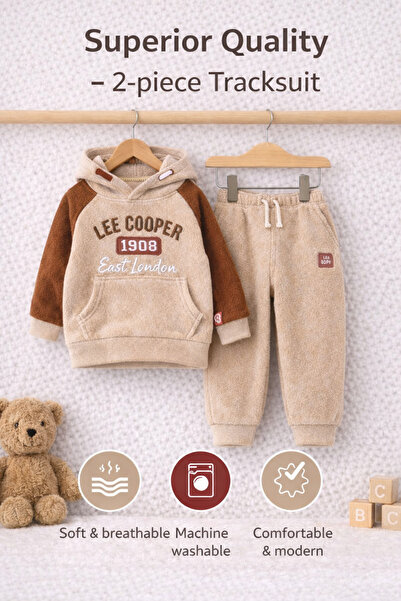 Lee Cooper Trening Băieți Baby 3 Luni Bej – 2 Piese, 100% Poliester, Confort ...