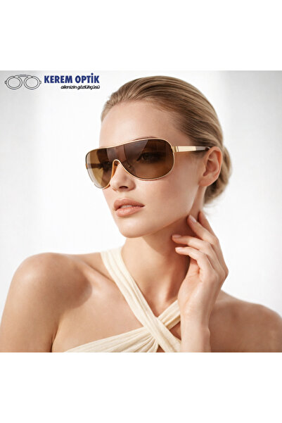 CALDİNİ Unisex Kahverengi Gold Metal Polarize Güneş Gözlüğü Cs109 C1