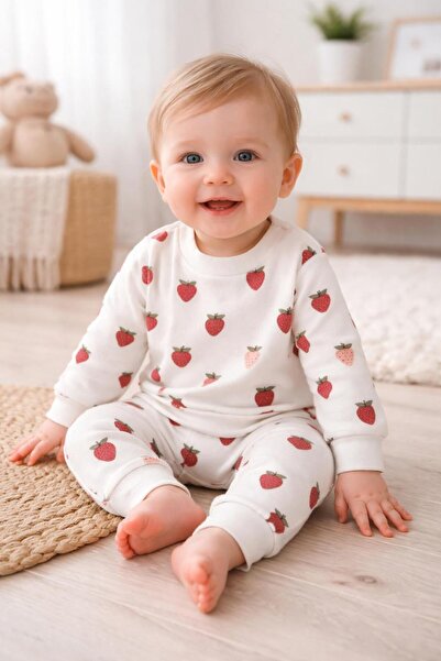 DIMPLE BABY Desenli Omuzdan Çıt Çıtlı Pamuk 2'li Alt Üst Bebek Takımı