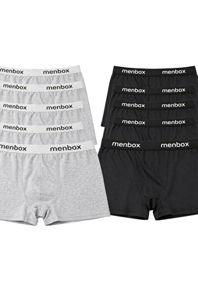 MENBOX Erkek 10'lu Likralı Düz Basic Boxer Set