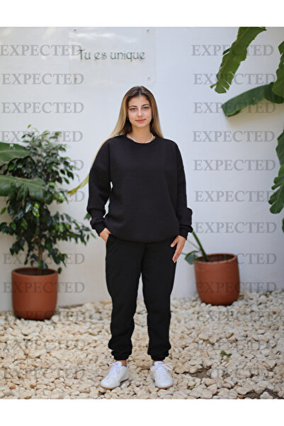 EXPECTED Γυναικείο Μαύρο Σετ Φόρμας με 3 Κλωστές Σατέν