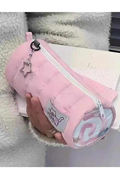 TATA CRAFT Dacron Pembe Kırtasiye Makyaj Düzenleyici Çanta Pembe Rulo Trend S...