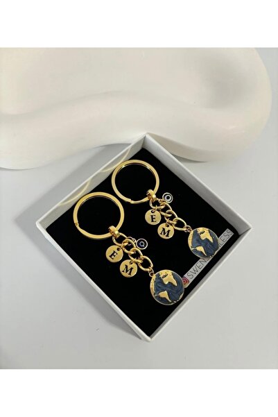 stainless steell Dünya Anahtarlık Gold Renk Kalın Anahtarlık Modeli Çift Anah...