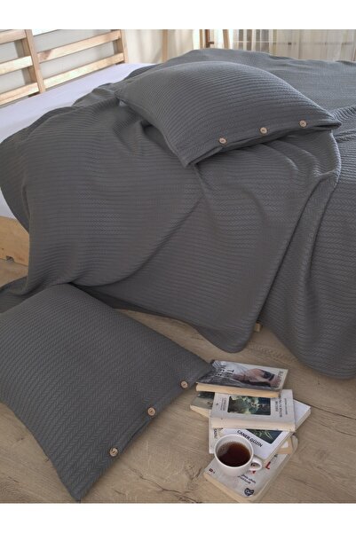 Cottonest Çift Kişilik Örgü PİKE Yatak Örtüsü 2 Yastıklı