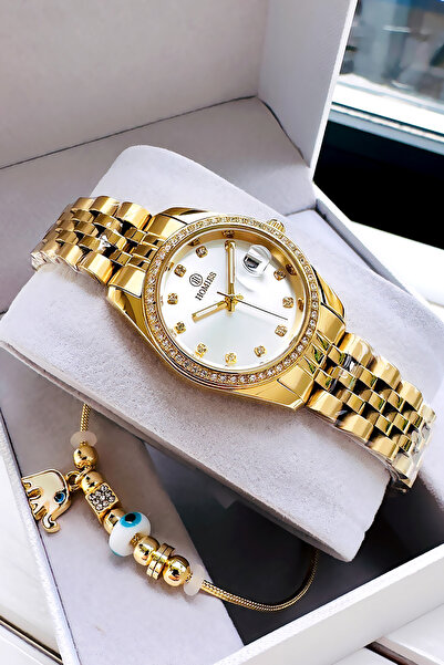 Homies ساعة يد نسائية أصلية مع صندوق خاص مقاوم للماء لون ذهبي سوار هدية من ال...