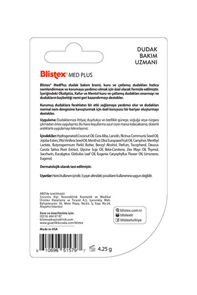 Blistex Medplus Stick - Kuruyan Ve Çatlayan Dudaklar Için Yoğun Bakım Dudak Kremi