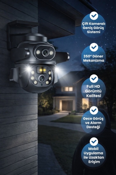 Xo CR04 Çift Kameralı WiFi Akıllı Güvenlik Kamerası - 350° Döner Gece Görüşlü...
