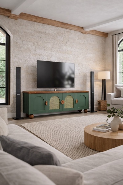 KIYMIK HOME Bohem Tv Ünitesi Size Özel Üretim - Gerçek Ağaç - Ceviz - Yeşil