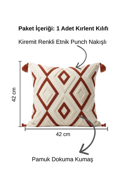 Destiva Home Buldan İşi Ethnic Geometric Patterned Tasseled Punch Throw Pillow Cover 42X42Cm