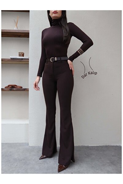 ESRAHELVACI Kemerli İspanyol Paça Kumaş Pantolon