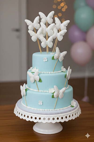 Deniz Party Store KIRIK BEYAZ  PULLU KELEBEK  Uzun Kürdan 16 Cm 10 Adet